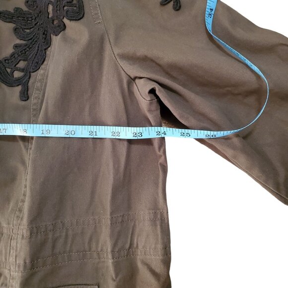 Halogen Floral Laced Embroidered Military Utility Cargo Jacket 2X Olive Green - Picture 9 of 13